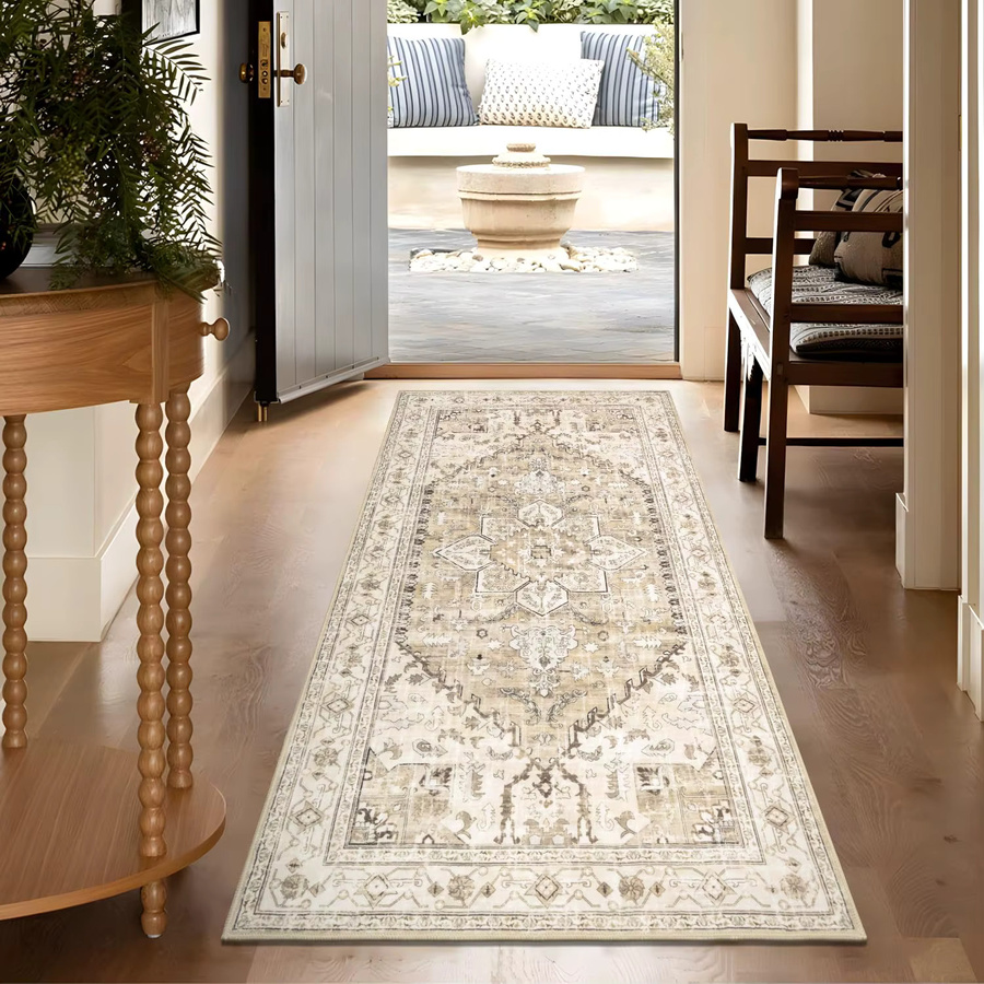 VIKAMA Boho Küchen- und Flurteppich mit Streifen, Beige, B/T: 120 x 60 x 0,6 cm - Bild 4