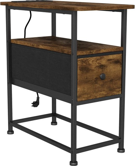PXloue Beistelltisch in Braun mit Ladefunktion und Schublade für Schlafzimmer und Wohnzimmer - Bild 1