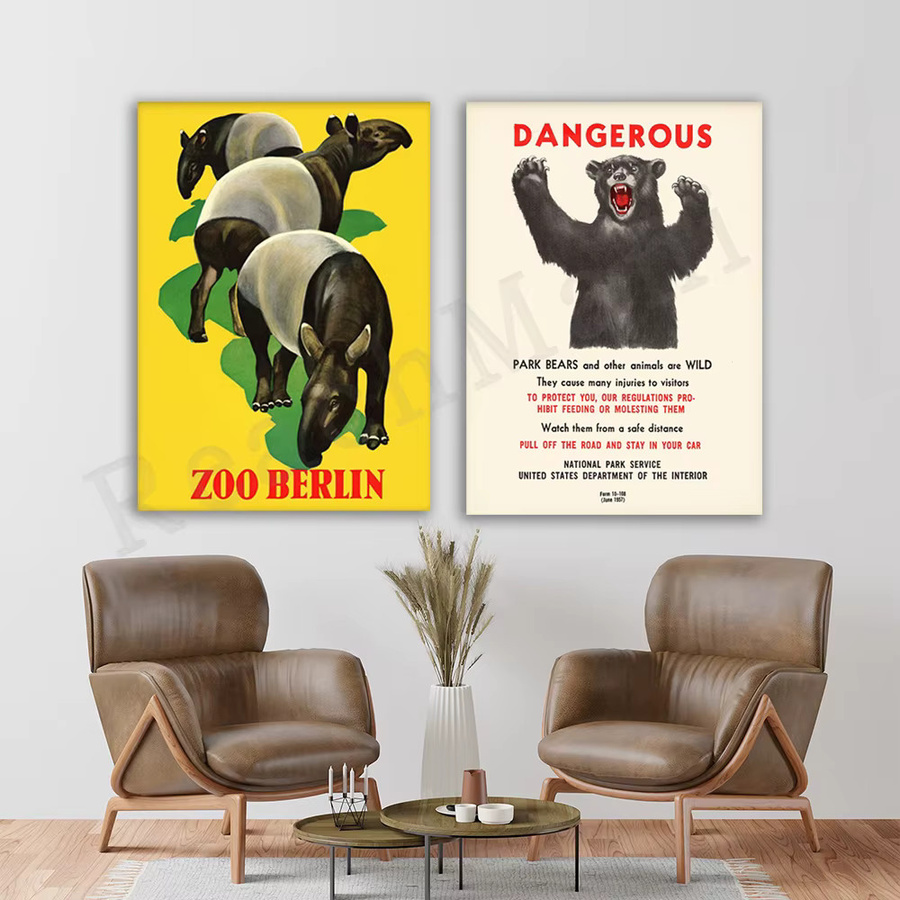Vintage Bärenwarnschild Poster Nationalpark Yellowstone im Retro-Stil von ReachMani - Bild 1