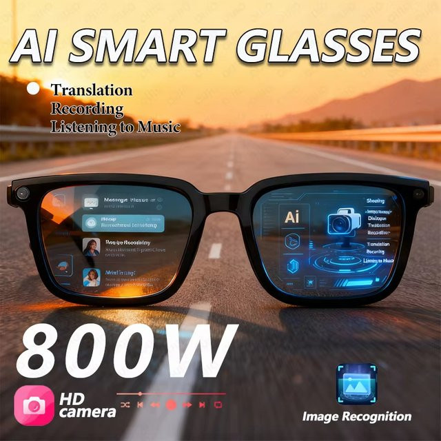 XMSJ KI-Smart-Brille mit KI-Übersetzung, 8MP HD-Kamera, 4K-Aufnahme, Bildkonversation und Musikwiedergabe in Schwarz oder Weiß - Bild 1