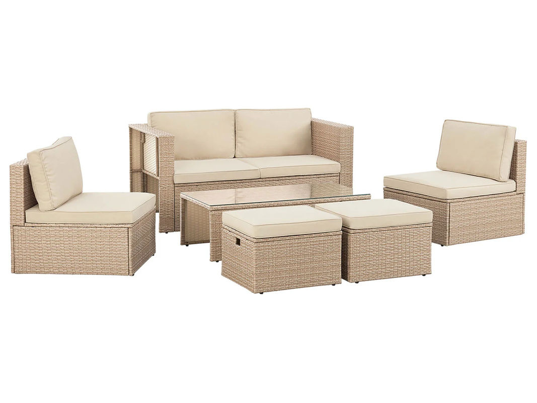 Juskys Polyrattan Gartenmöbel Set Salou Outdoor Lounge für 6 Personen in Beige/Sand mit Kaffeetisch und Polsterkissen - Bild 3
