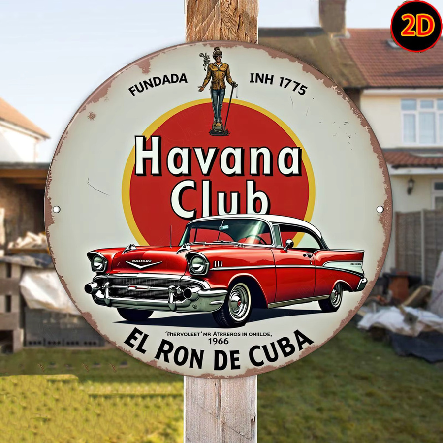 Potdemiel Havana Club Cuban Rum Metall-Wandkunstschild, rundes Vintage-Aluminium-Dekor in Rot und Gelb, Durchmesser: 20 cm - Bild 5