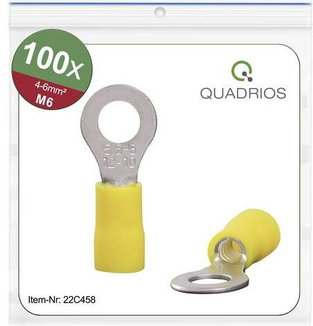 Quadrios 22C458 Ringkabelschuh Teilisoliert Gelb und Silber, Querschnitt max. 6.0mm², Loch-Ø 6.5mm, 1 Set - Bild 1