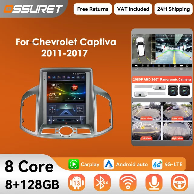 OSSURET Android 14 Autoradio mit 9,7 Zoll Display für Chevrolet Captiva 2011-2017, Wireless CarPlay, GPS und 360 Kamera, Schwarz - Bild 1