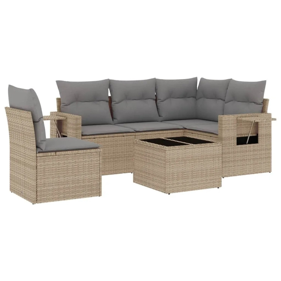 vidaXL 6-teilige Garten-Sofagarnitur in L-Form aus Poly-Rattan mit Kissen in Beige-Grau - Bild 2