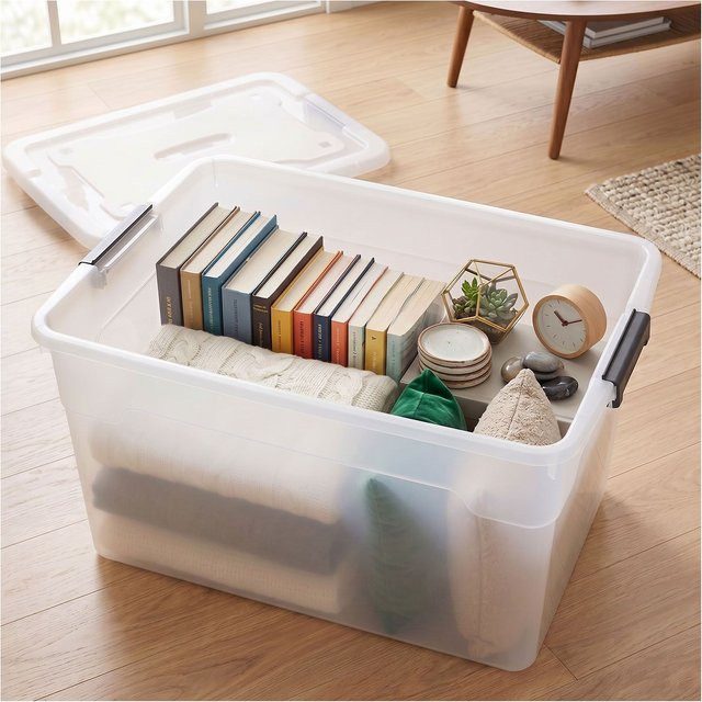 Juskys Aufbewahrungsboxen mit Deckel 6er Set aus Kunststoff, transparent und stapelbar, Volumen: 45 l, B/T/H: 52 x 45 x 38 cm, 30 x 38 x 19 cm - Bild 1