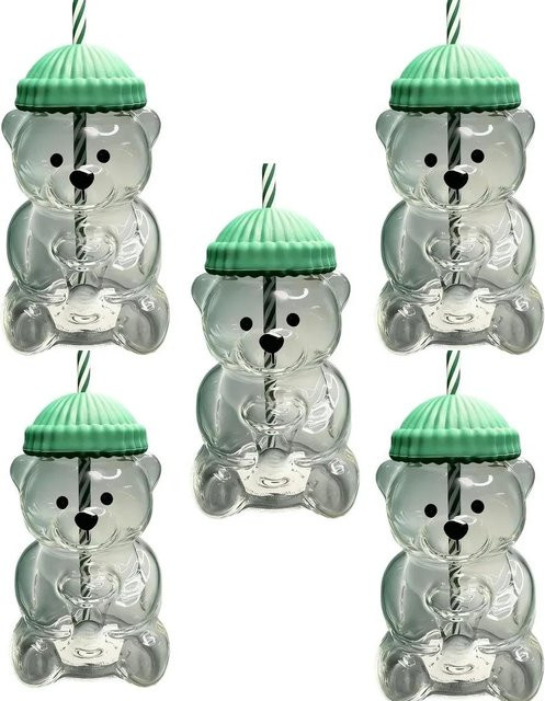 Fashnics Bär Trinkglas mit Strohhalm, Transparent, 500 ml - Bild 1