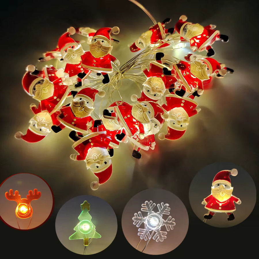 Weihnachtliche Lichterkette mit Santa Claus und Schneeflocken für Weihnachtsbaum und Garten aus Kunststoff - Bild 2
