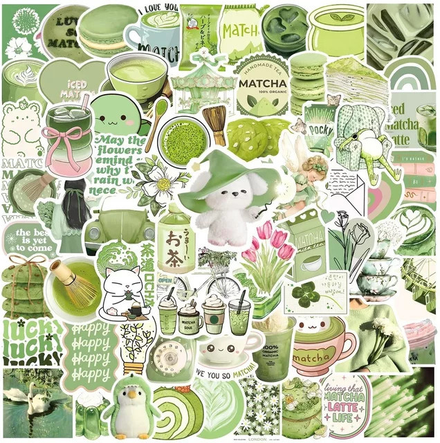 100 Stück Matcha-Mädchen Aufkleber im Ins-Stil, wasserfeste Cartoon PVC Sticker in Multicolour für Notizbücher, Skateboards und Tagebücher - Bild 1