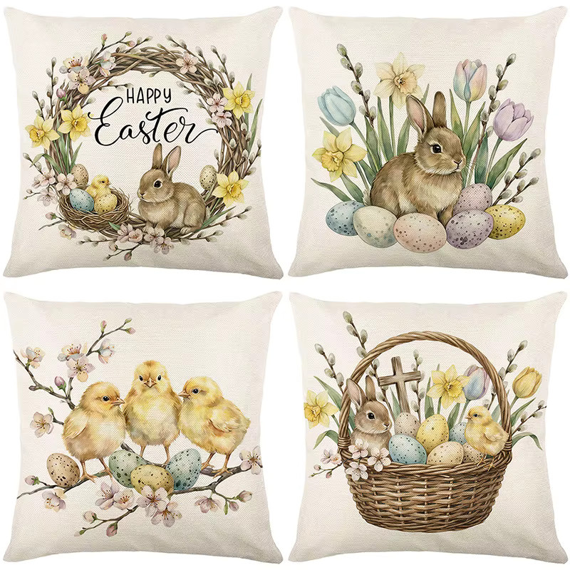 VIKAMA Ostern Kissenbezug aus Velours mit floralem und tierischem Design, mehrfarbig, B/T/H: 30 x 30 x 30 cm - Bild 2