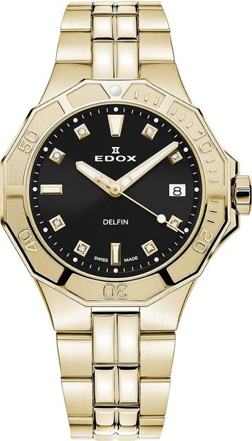 Edox Diver Damenuhr, Quarz, Edelstahl, 38 mm, Schwarz, 20 ATM - Bild 1