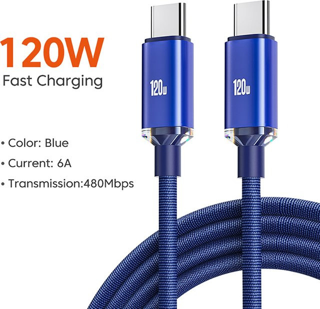 120W USB-C Schnellladekabel PD Typ C für iPhone, Xiaomi und Samsung in Schwarz - Bild 1