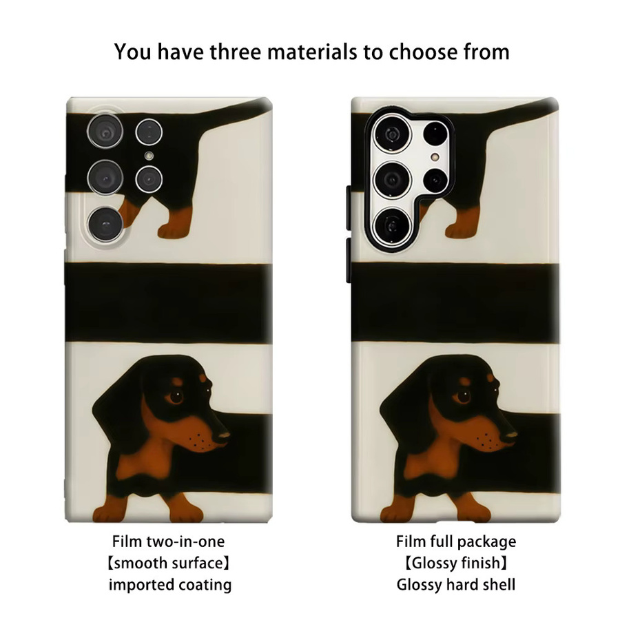 Stoßfeste Doppelschicht Dackel-Handyhülle für Samsung Galaxy S25 Ultra, S24 und S23 Ultra Plus in Weiß, Schwarz oder Braun - Bild 2
