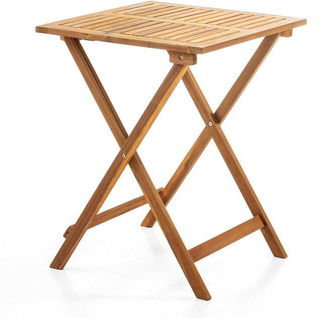 Gartenklapptisch aus Akazienholz in Braun mit Lattendesign und X-Gestell, B/T/H: 58 x 58 x 74 cm - Bild 1