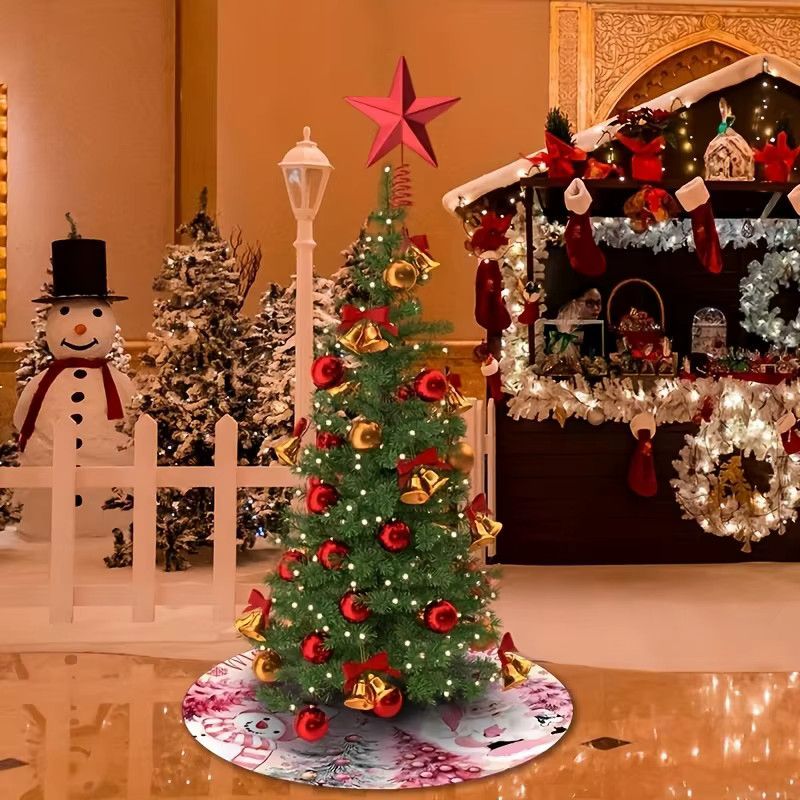 VIKAMA Weihnachtsbaumrock mit Schneemann-Design in Rosa für die Weihnachtsdekoration im Innen- und Außenbereich - Bild 5