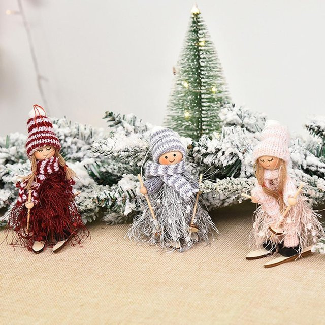KONNWEI Weihnachtsanhänger Ski-Puppe aus Holz mit Quastengarn als Weihnachtsdekoration - Bild 1