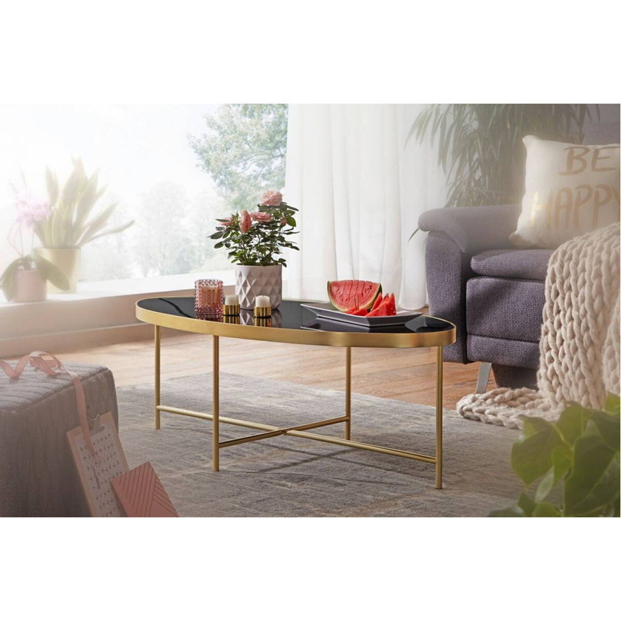 Couchtisch Wohnling in Gold und Schwarz mit Einscheiben-Sicherheitsglas, B/H/T: 110 x 40 x 56 cm - Bild 2