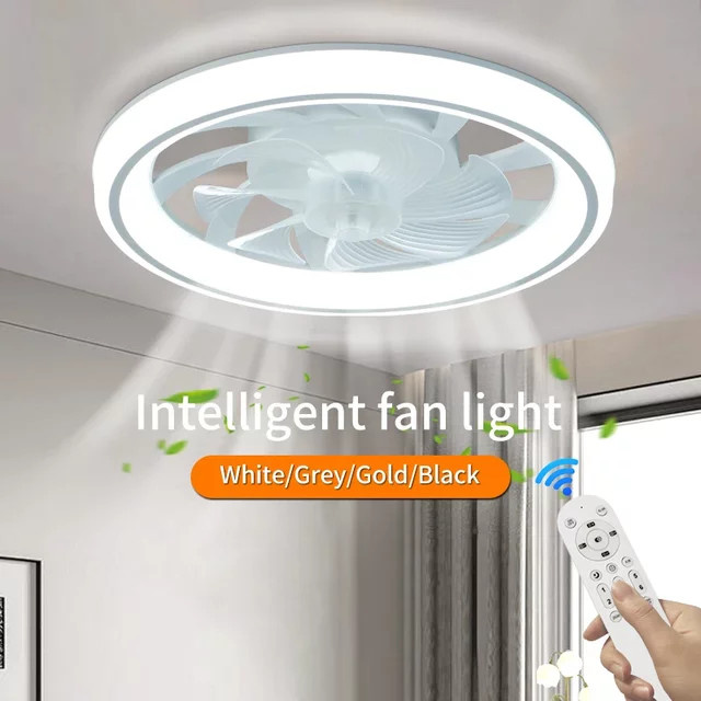 Moderne Deckenventilator-Lampe von ludengchaoshi in Weiß mit Fernbedienung, dimmbar und 6 Windgeschwindigkeiten für Schlafzimmer und Wohnzimmer - Bild 1