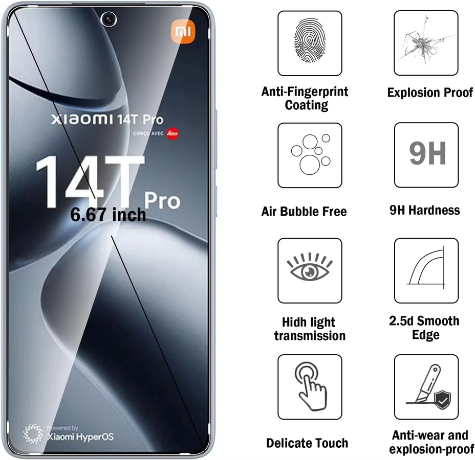 Xiaomi Panzerglas Displayschutz Transparent für Xiaomi 14T 13T 12T 11T Pro 15T 14 13 12 11 Lite 5G - Bild 2