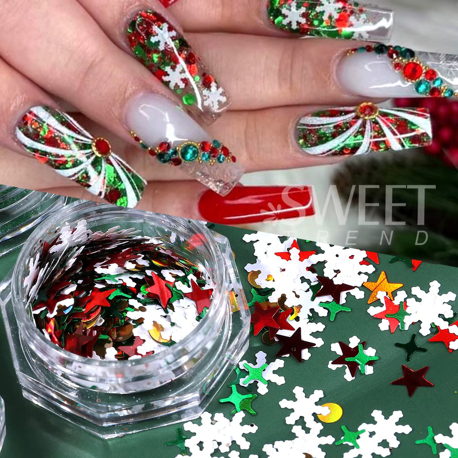 SWEET TREND Nail Art Glitzer, Schneeflocken Laserpulver, Gold, 12 Stück - Bild 4