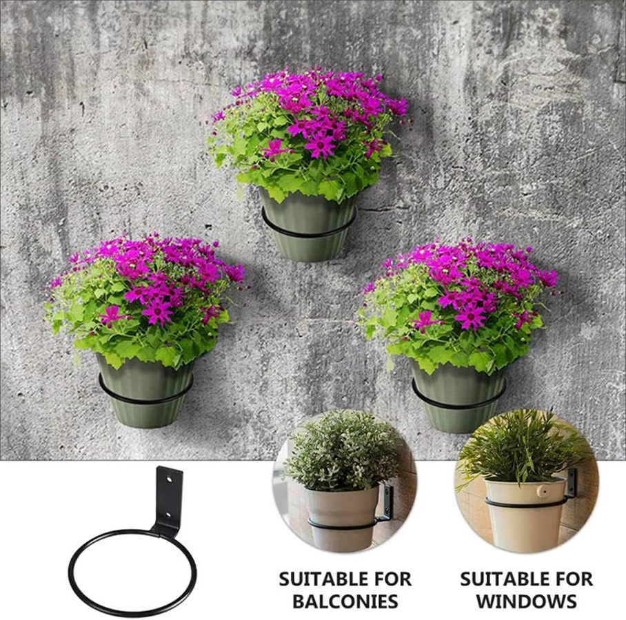 Dekorativer Wand-Pflanzenhalter aus Metall in Schwarz mit Klappring für Blumentöpfe zur Wandmontage im Innenbereich und Garten - Bild 3
