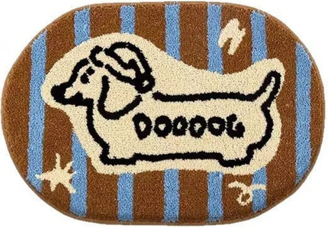 VIKAMA Moderner Cartoon-Hund-Teppich, oval, rutschfest und waschbar, mehrfarbig, ideal für Wohnzimmer und Schlafzimmer - Bild 1