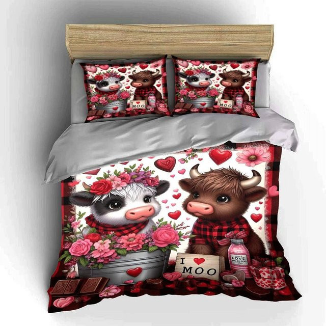 Dreiteiliges Bettwäscheset mit Kuh-Motiv in Weiß, Microfaser-Bettwäsche für Erwachsene, B/H: 180 x 210 cm - Bild 1