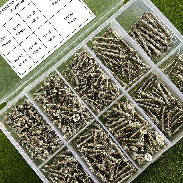 400-teiliges Edelstahl M3 Selbstschneidende Schrauben-Set in Silber zur Befestigung von Holz und Metall - Bild 1