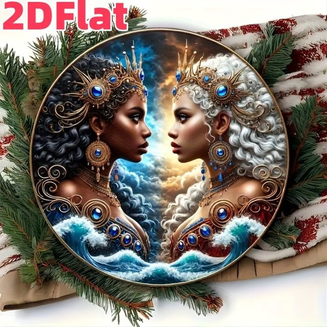 Runde Wanddekoration im Retro-Stil von HELLOYOUNG mit afrikanischen Göttinnen Yemaya und Oshun, mehrfarbig, Durchmesser: 20 cm - Bild 1