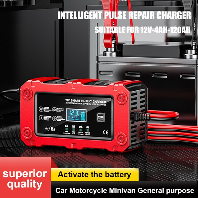 Multifunktionales Autobatterie-Ladegerät 12V 6A mit LCD-Anzeige und Impulsreparatur für Blei-Säure-Batterien in Rot - Bild 1