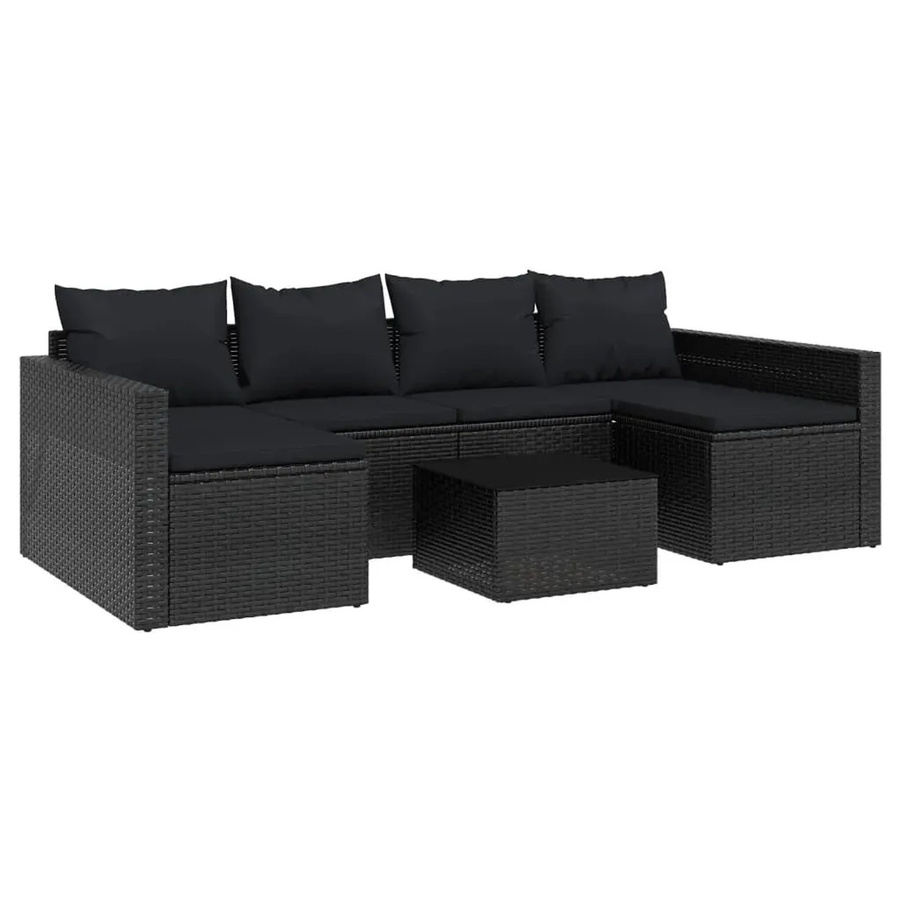 vidaXL 2-teiliges Garten-Lounge-Set in U-Form mit Couchtisch und Kissen, Schwarz, PE-Rattan und pulverbeschichtetem Stahl - Bild 2