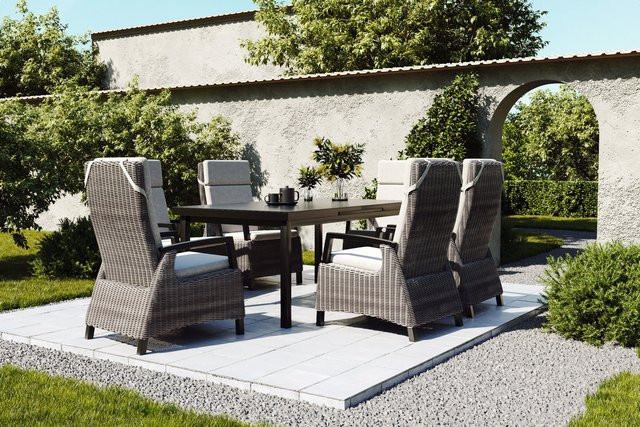 Siena Garden Garten-Essgruppe aus Alu und Polyrattan in Anthrazit/Grau mit Ausziehtisch und 6 Diningsesseln - Bild 1