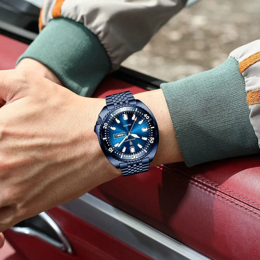 POEDAGAR Armbanduhr Edelstahl, Quarz, Blau, Herren - Bild 6