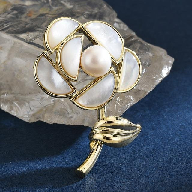 YIRAN Jewelry Brosche Perlen Blumen, Damen, weiß - Bild 1