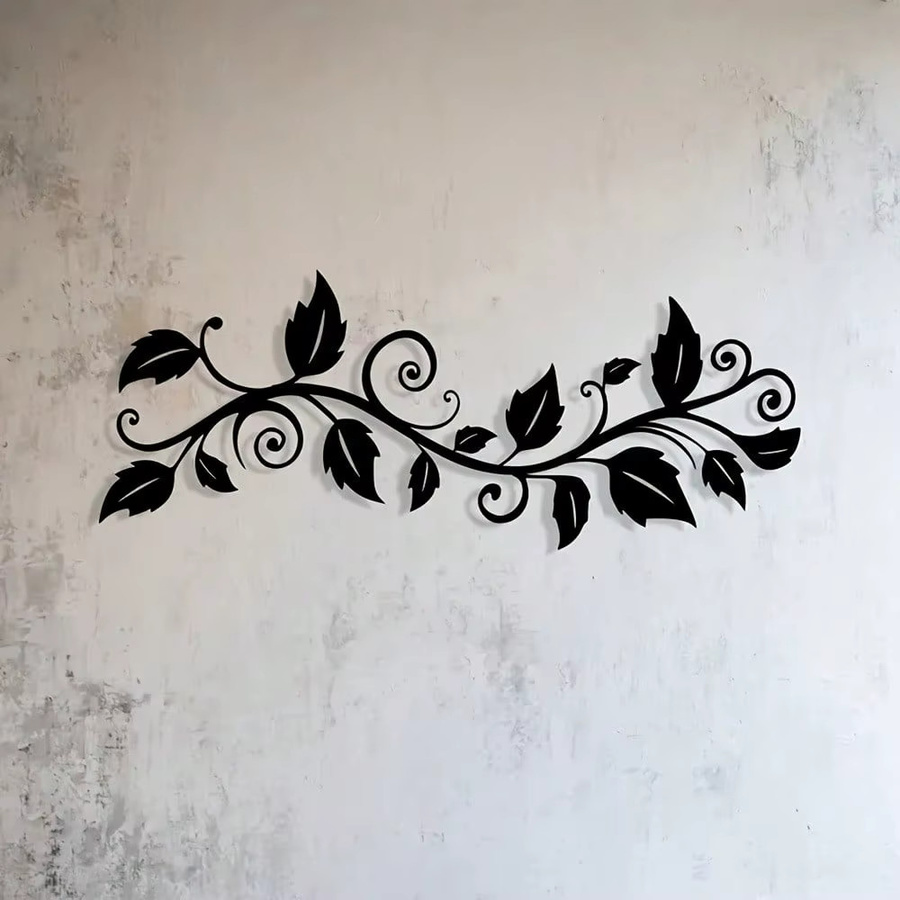 CIFBUY Moderne Wandkunst aus rostfreiem Metall in Schwarz mit floralem Blätter-Design - Bild 4
