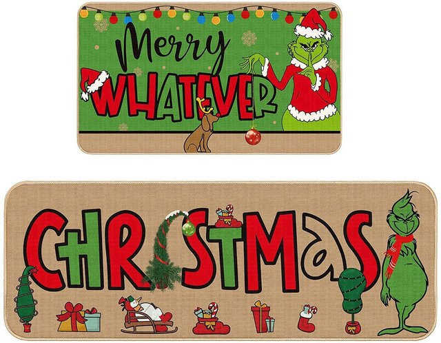 VIKAMA 2-teiliges Weihnachts-Grinch-Teppich-Set, schmutzabweisend und rutschfest, bunt, B/T: 120 x 40 cm und 60 x 2 cm - Bild 1