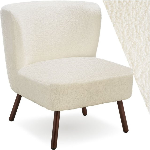 tectake Teddy-Cocktailsessel gepolstert mit Bouclé-Bezug in White, B/T/H: 61 x 68 x 69 cm - Bild 1