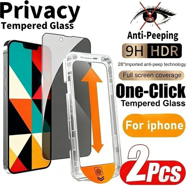2er-Pack Blickschutzfolie für Apple iPhone 17 16 15 14 13 12 11 Pro Max Plus XR XS mit Ein-Klick-Installation Glas - Bild 1