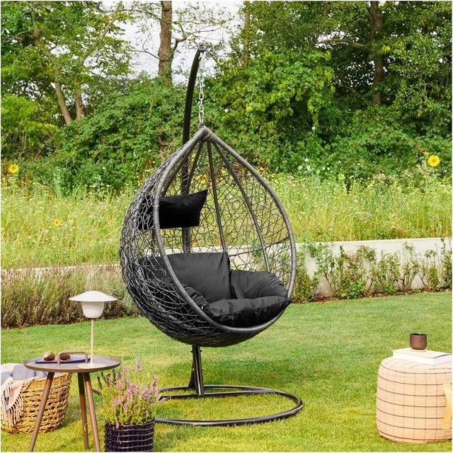 HOME DELUXE Polyrattan Hängesessel CIELO mit Gestell und Kissen in Schwarz - Bild 1