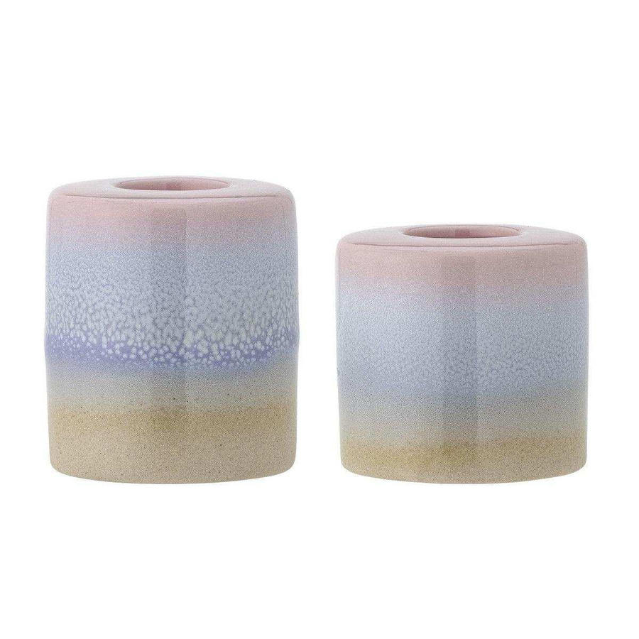 Bloomingville Safie Kerzenhalter aus Steingut in Pink und Purple, 2er-Set für Stabkerzen - Bild 1