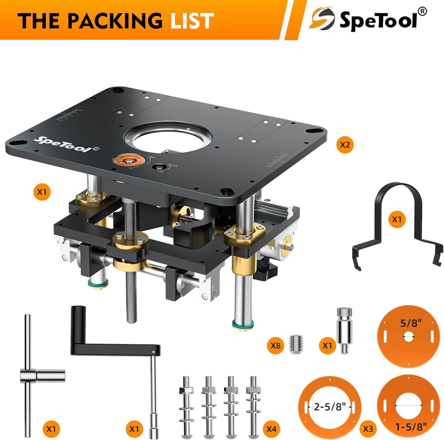SpeTool P01002 Professionelles Fräser-Hebesystem aus Aluminium für Oberfräsen mit präziser Einlegeplatte und DIY-Schablone - Bild 7