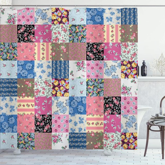 Wasserdichter Duschvorhang mit böhmischem Patchwork-Blumenmuster von Household supplies MH in Mehrfarbig, B/H: 180 x 180 cm - Bild 1