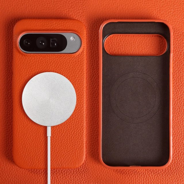 Premium Echtes Leder Magnetische Ladehülle für Google Pixel 9 10 Pro XL 8A 8Pro 7A 7Pro Hard Cover in Orange - Bild 1