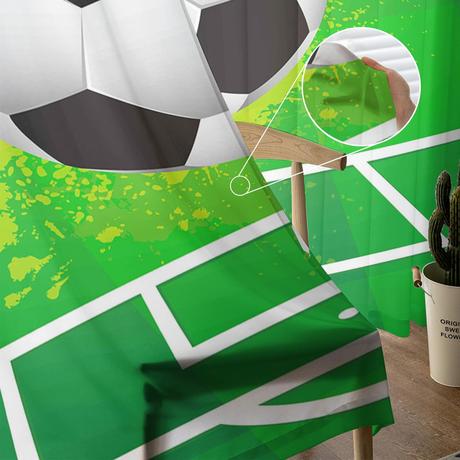 Transparente Tüll-Voile-Vorhänge mit Fußballfeld-Design in Grün, Breite: 135 cm, Höhe: 115 cm - Bild 3