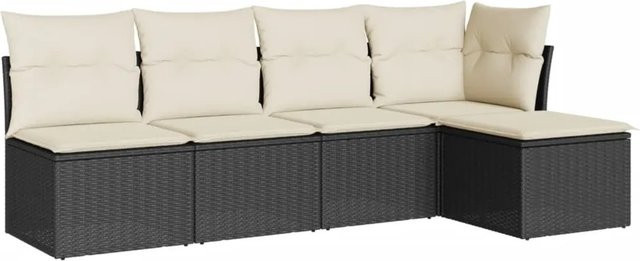 vidaXL 5-tlg. Garten-Sofagarnitur in L-Form aus Polyrattan mit Kissen in Schwarz und Cremeweiß - Bild 1