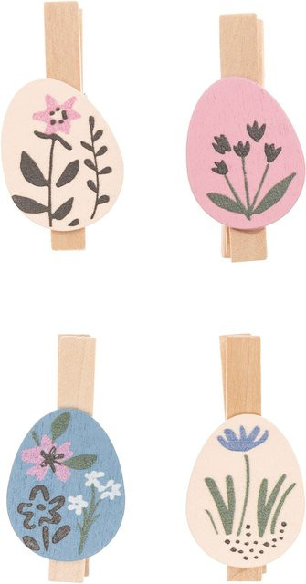 Rico Design Dekoklammern Osterei Blumen Mix, 4 Stück, Mehrfarbig aus Holz - Bild 1
