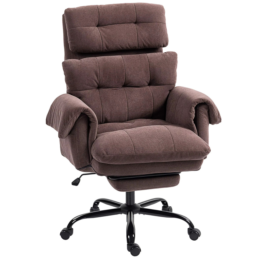 HOMCOM Ergonomischer Bürostuhl mit Samt-Optik in Braun, Höhenverstellbarer Schreibtischstuhl mit Armlehnen und Fußstütze für dein Home-Office - Bild 2