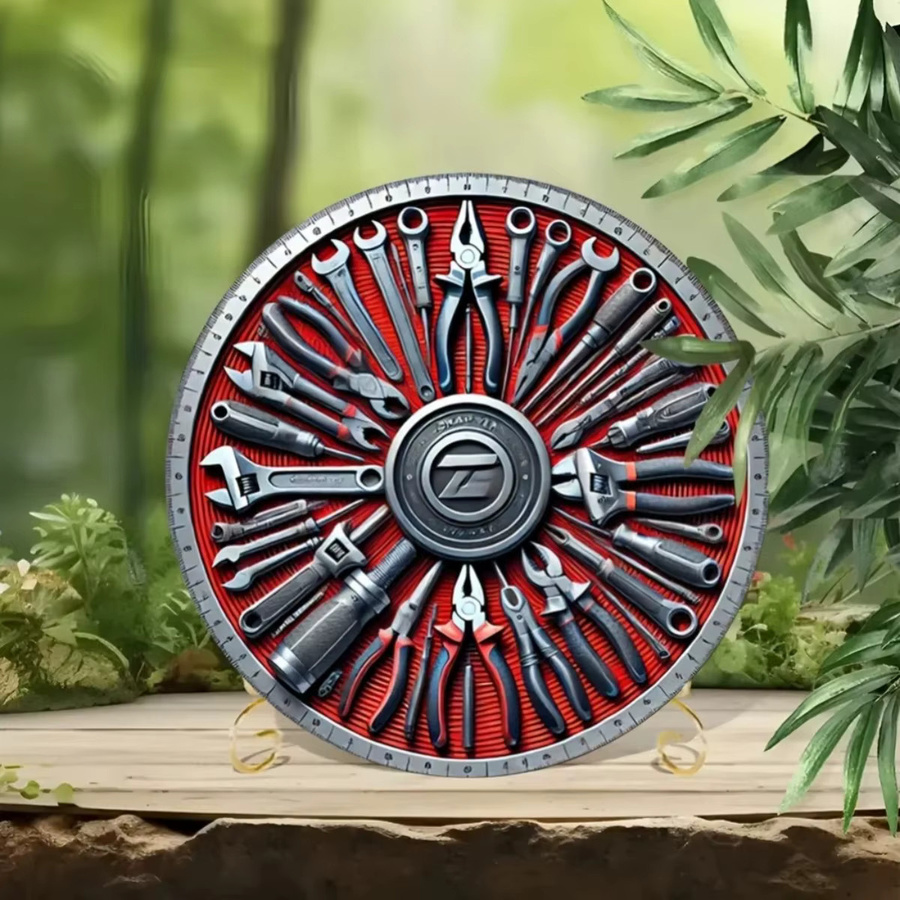 CIFBUY Vintage Blechgemälde Rundes Metallschild im Retro-Werkzeugdesign, Mehrfarbig mit Rot und Schwarz, Durchmesser: 20,3 cm - Bild 3