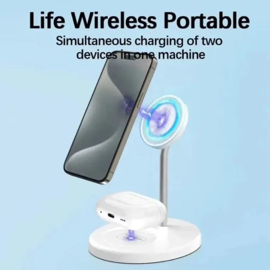 VIKEFON 2 in 1 Magnetische Drahtlose Ladestation und Ständer in Weiß für iPhone und AirPods - Bild 2