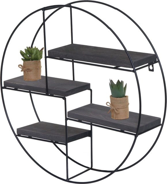 MCW Wandregal K76 Industrial im Design mit 4 Regalböden aus Massiv-Holz und Metall, Farbe: Grau, B/T/H: 45 x 45 x 11 cm - Bild 1